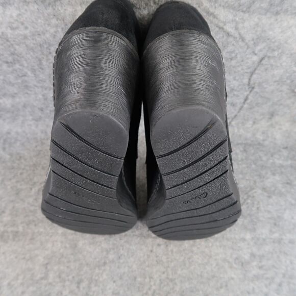 Clarks Shoes Women 7.5 Bootie Wedge Fashion Comfort Leather Classic Chukka Black - Picture 11 of 13